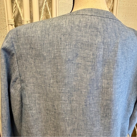 Talbots Blazer Chambray Blue Linen Open Front Collarless Jacket Plus size 20W - Picture 6 of 16